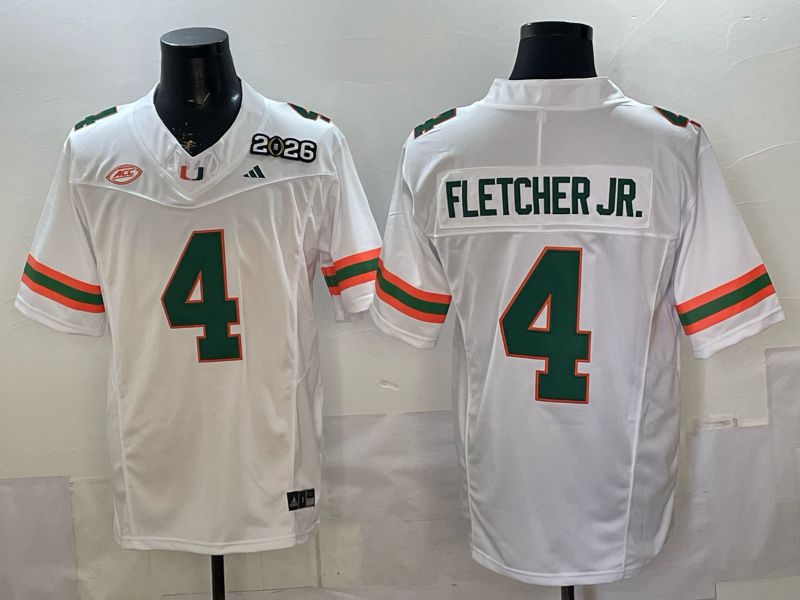 Men 2026 Miami Hurricanes #4 Fletcher jr White 3th generations Limited NCAA Jersey 0021->ncaa teams->NCAA Jersey